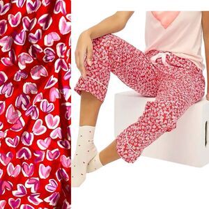 J Crew Pajama Bottoms WMNS S Red Hearts‎ Cropped Print Cotton Valentines Love